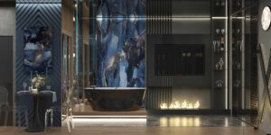 nowocześnie urządzony pokój z wanną wolnostojącą